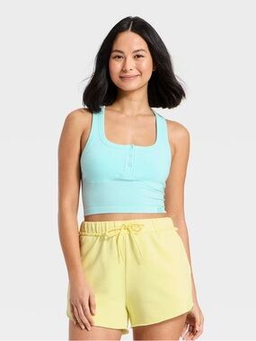 JoyLab™ Women's Washed Seamless Henley Support Tank top - Aqua  Blue XXL